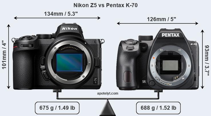Size Nikon Z5 vs Pentax K-70