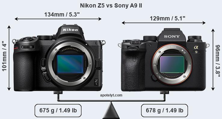 Size Nikon Z5 vs Sony A9 II