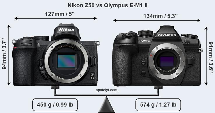 Size Nikon Z50 vs Olympus E-M1 II