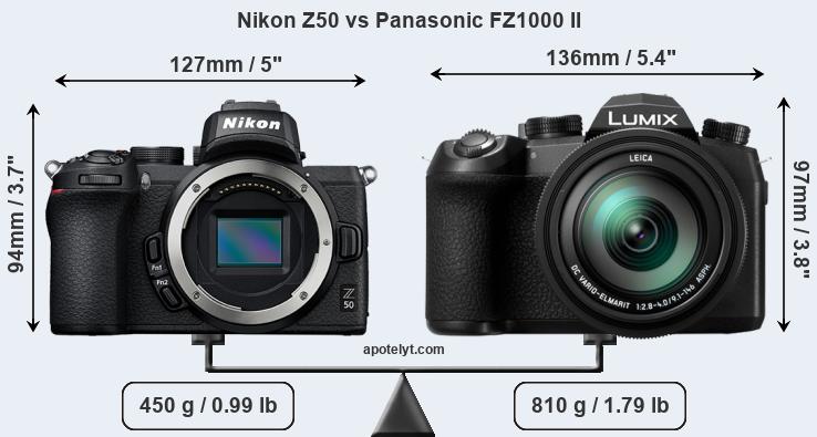 Size Nikon Z50 vs Panasonic FZ1000 II