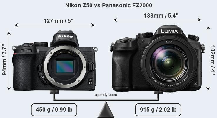 Size Nikon Z50 vs Panasonic FZ2000
