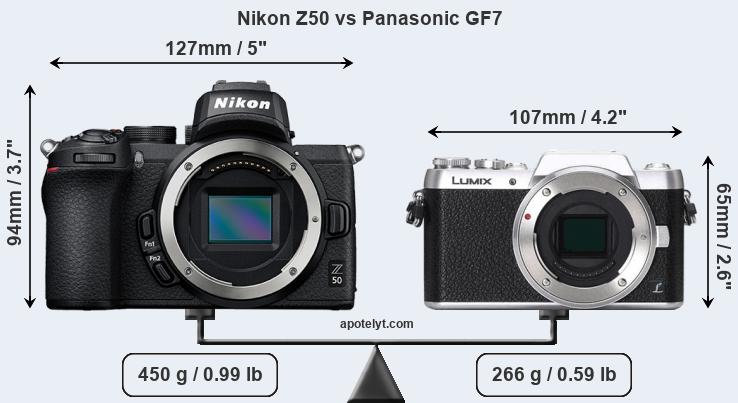 Size Nikon Z50 vs Panasonic GF7
