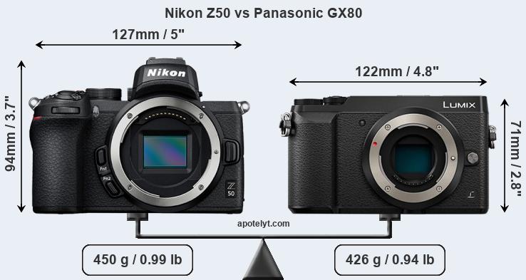 Size Nikon Z50 vs Panasonic GX80