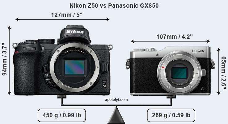 Size Nikon Z50 vs Panasonic GX850