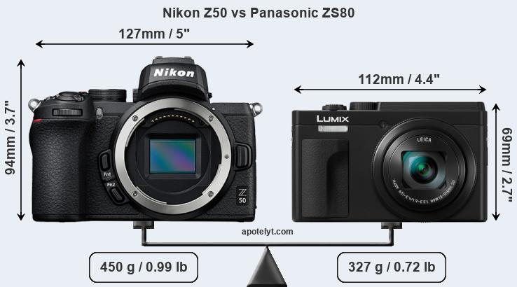 Size Nikon Z50 vs Panasonic ZS80