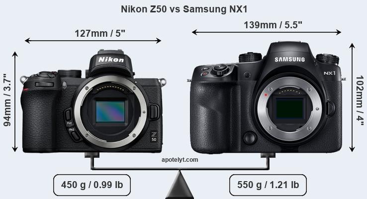 Size Nikon Z50 vs Samsung NX1