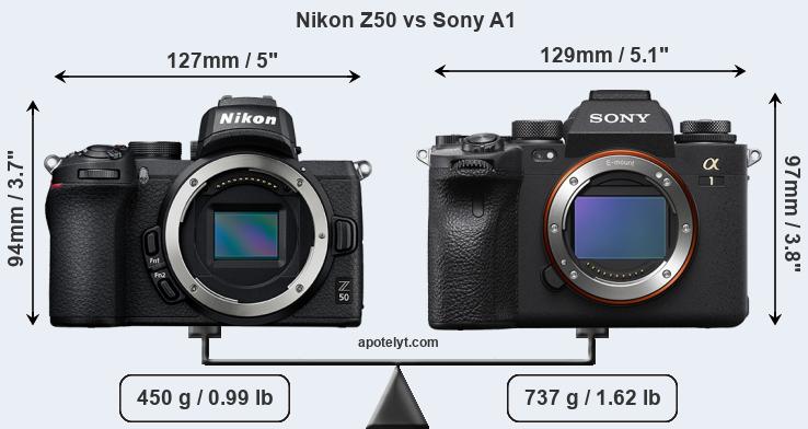 Size Nikon Z50 vs Sony A1