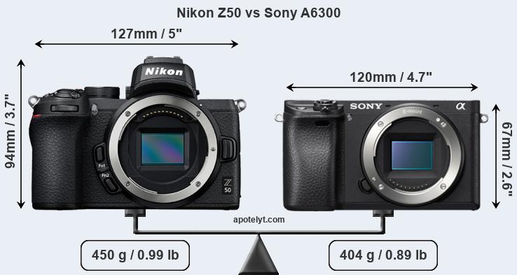 Size Nikon Z50 vs Sony A6300