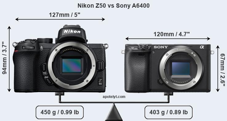 Size Nikon Z50 vs Sony A6400