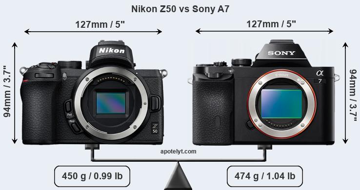 Size Nikon Z50 vs Sony A7
