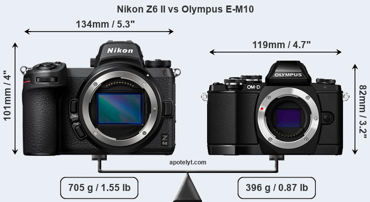 Size Nikon Z6 II vs Olympus E-M10