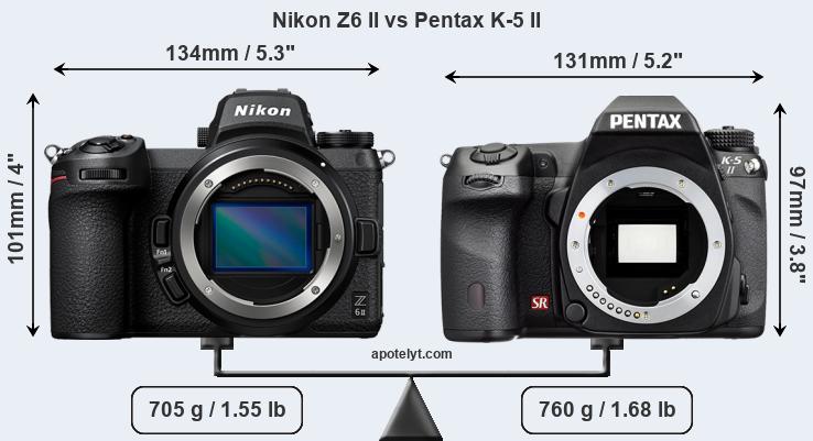 Size Nikon Z6 II vs Pentax K-5 II