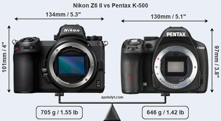 Size Nikon Z6 II vs Pentax K-500
