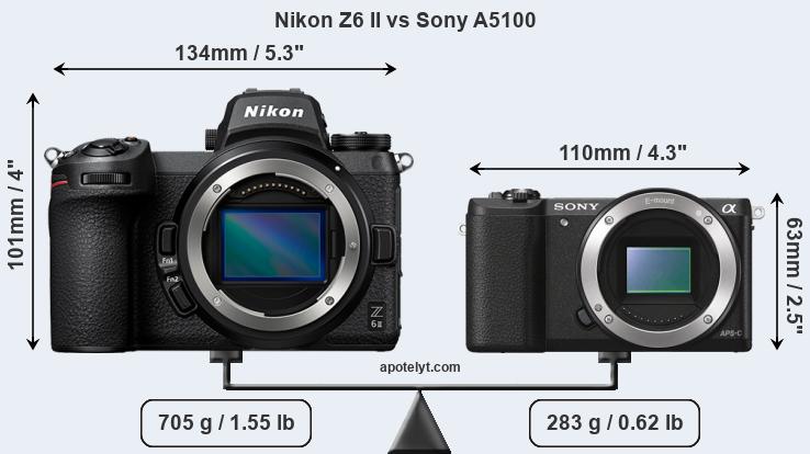 Size Nikon Z6 II vs Sony A5100