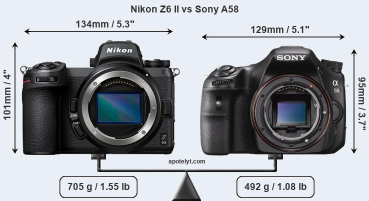 Size Nikon Z6 II vs Sony A58