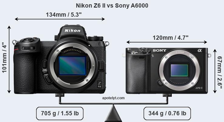 Size Nikon Z6 II vs Sony A6000
