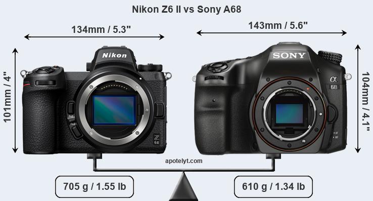 Size Nikon Z6 II vs Sony A68