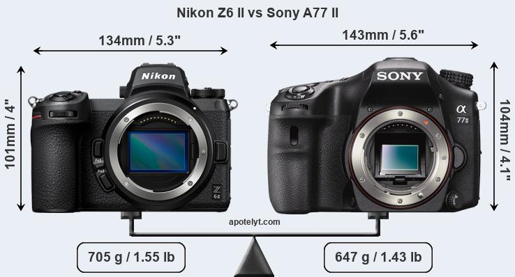 Size Nikon Z6 II vs Sony A77 II