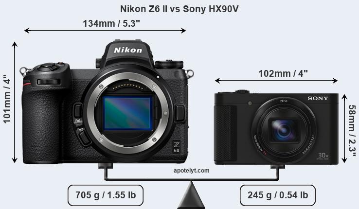Size Nikon Z6 II vs Sony HX90V