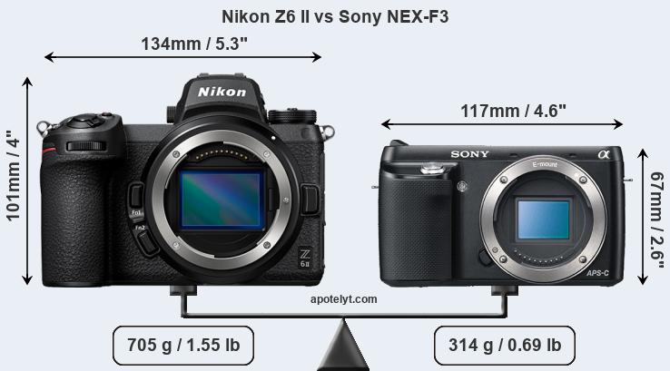 Size Nikon Z6 II vs Sony NEX-F3