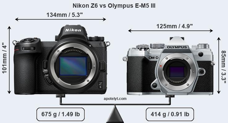 Size Nikon Z6 vs Olympus E-M5 III
