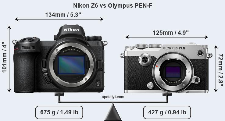 Size Nikon Z6 vs Olympus PEN-F