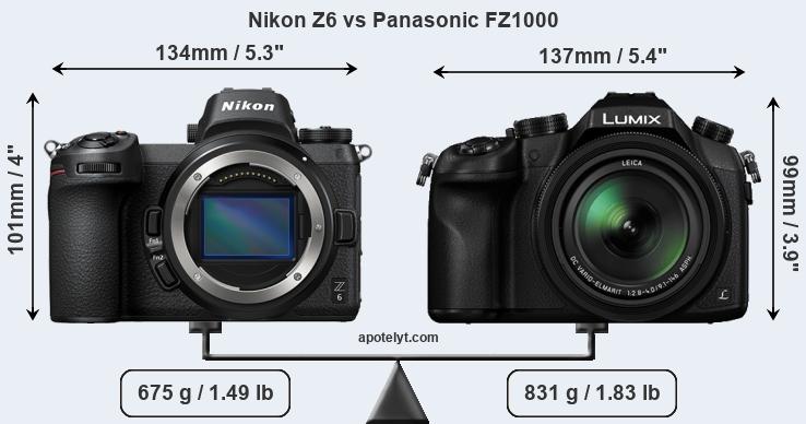 Size Nikon Z6 vs Panasonic FZ1000