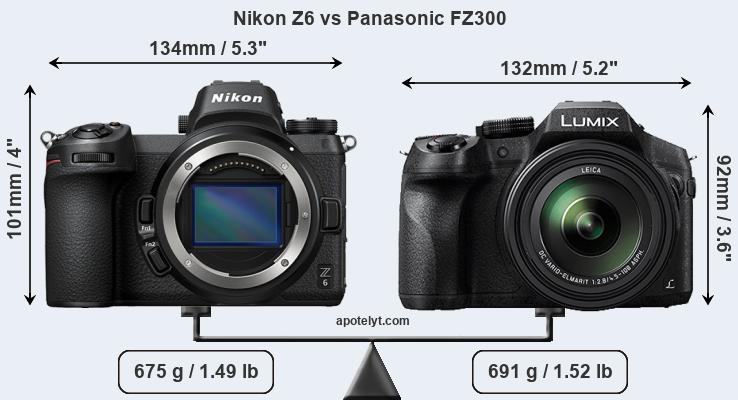 Size Nikon Z6 vs Panasonic FZ300