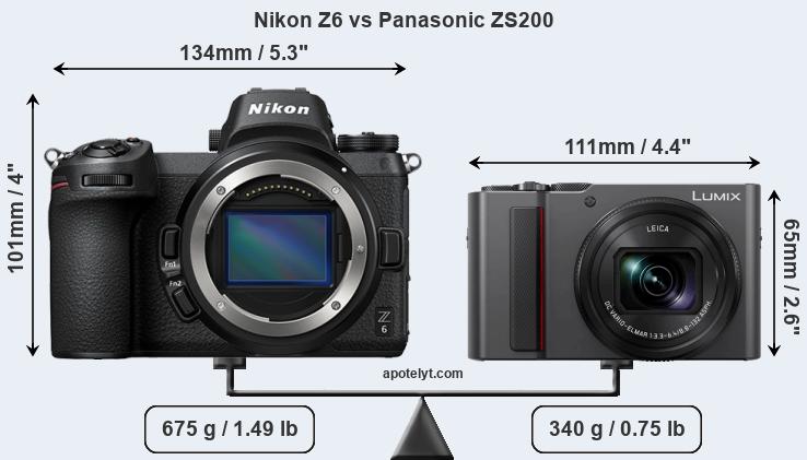 Size Nikon Z6 vs Panasonic ZS200