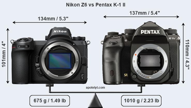 Size Nikon Z6 vs Pentax K-1 II