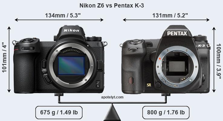 Size Nikon Z6 vs Pentax K-3