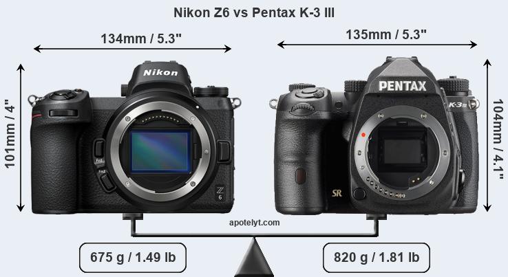 Size Nikon Z6 vs Pentax K-3 III