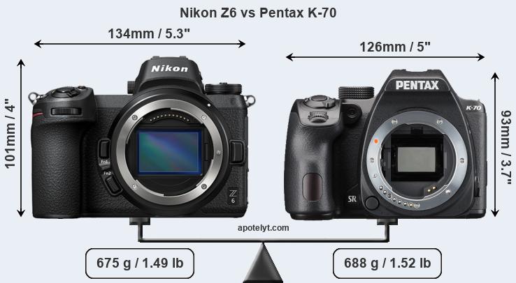 Size Nikon Z6 vs Pentax K-70