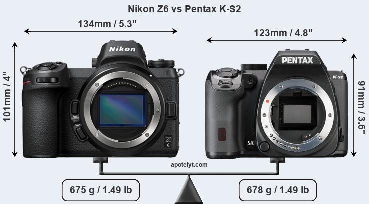 Size Nikon Z6 vs Pentax K-S2