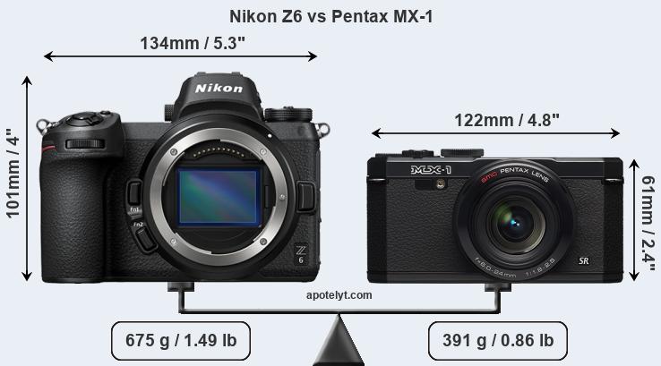 Size Nikon Z6 vs Pentax MX-1