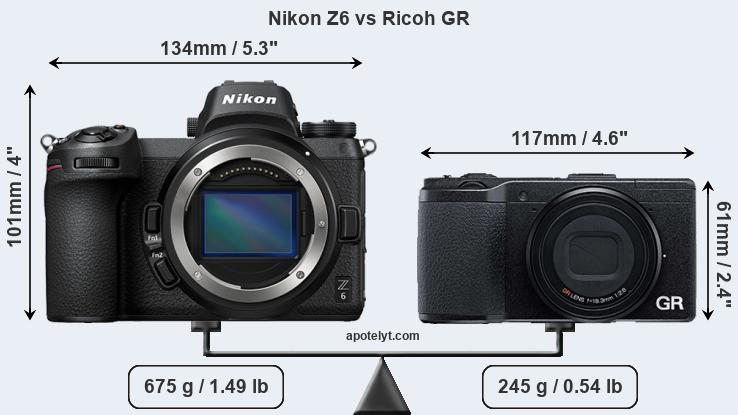 Size Nikon Z6 vs Ricoh GR