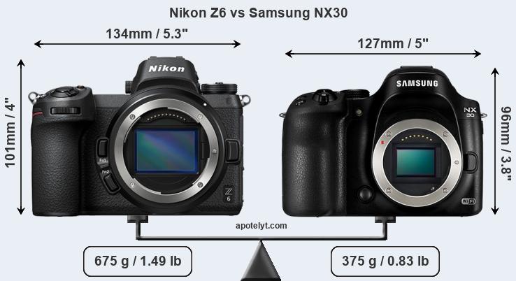 Size Nikon Z6 vs Samsung NX30