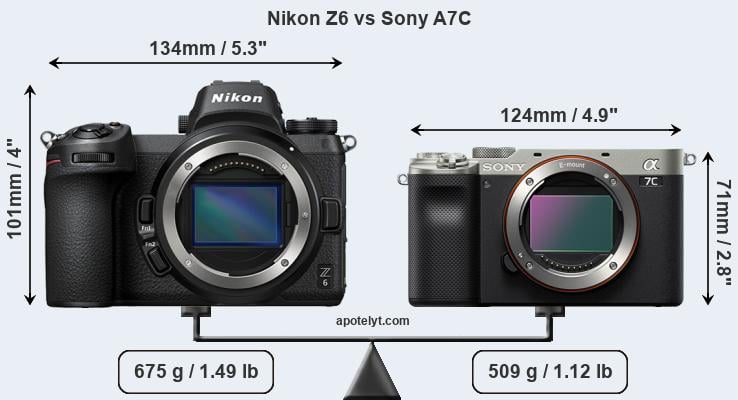 Size Nikon Z6 vs Sony A7C