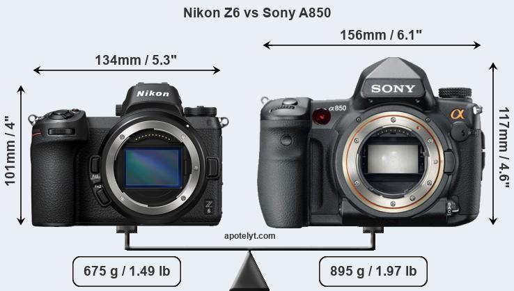 Size Nikon Z6 vs Sony A850