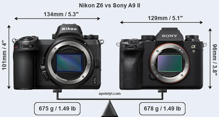 Size Nikon Z6 vs Sony A9 II