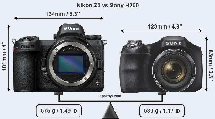 Size Nikon Z6 vs Sony H200