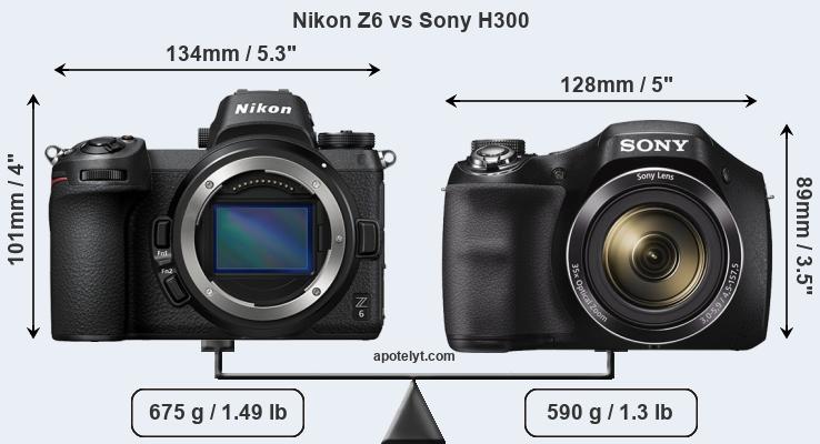 Size Nikon Z6 vs Sony H300