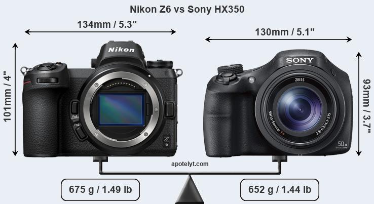 Size Nikon Z6 vs Sony HX350