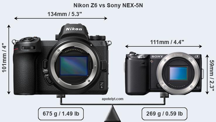 Size Nikon Z6 vs Sony NEX-5N