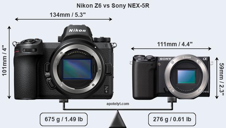 Size Nikon Z6 vs Sony NEX-5R