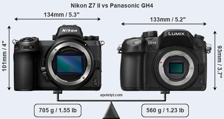 Size Nikon Z7 II vs Panasonic GH4