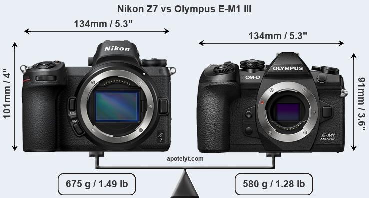 Size Nikon Z7 vs Olympus E-M1 III