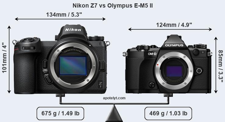 Size Nikon Z7 vs Olympus E-M5 II