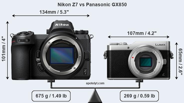 Size Nikon Z7 vs Panasonic GX850