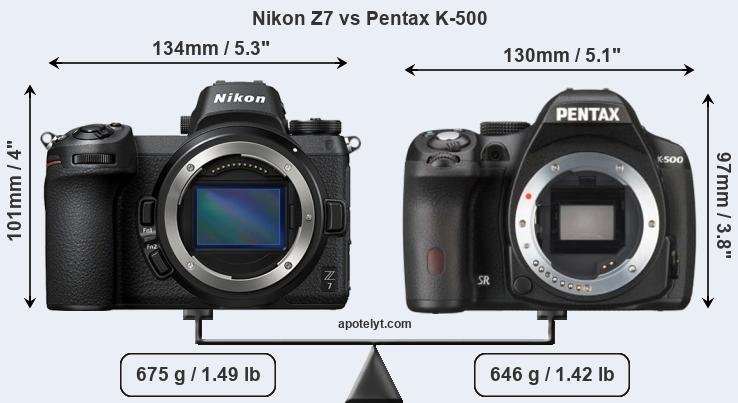 Size Nikon Z7 vs Pentax K-500